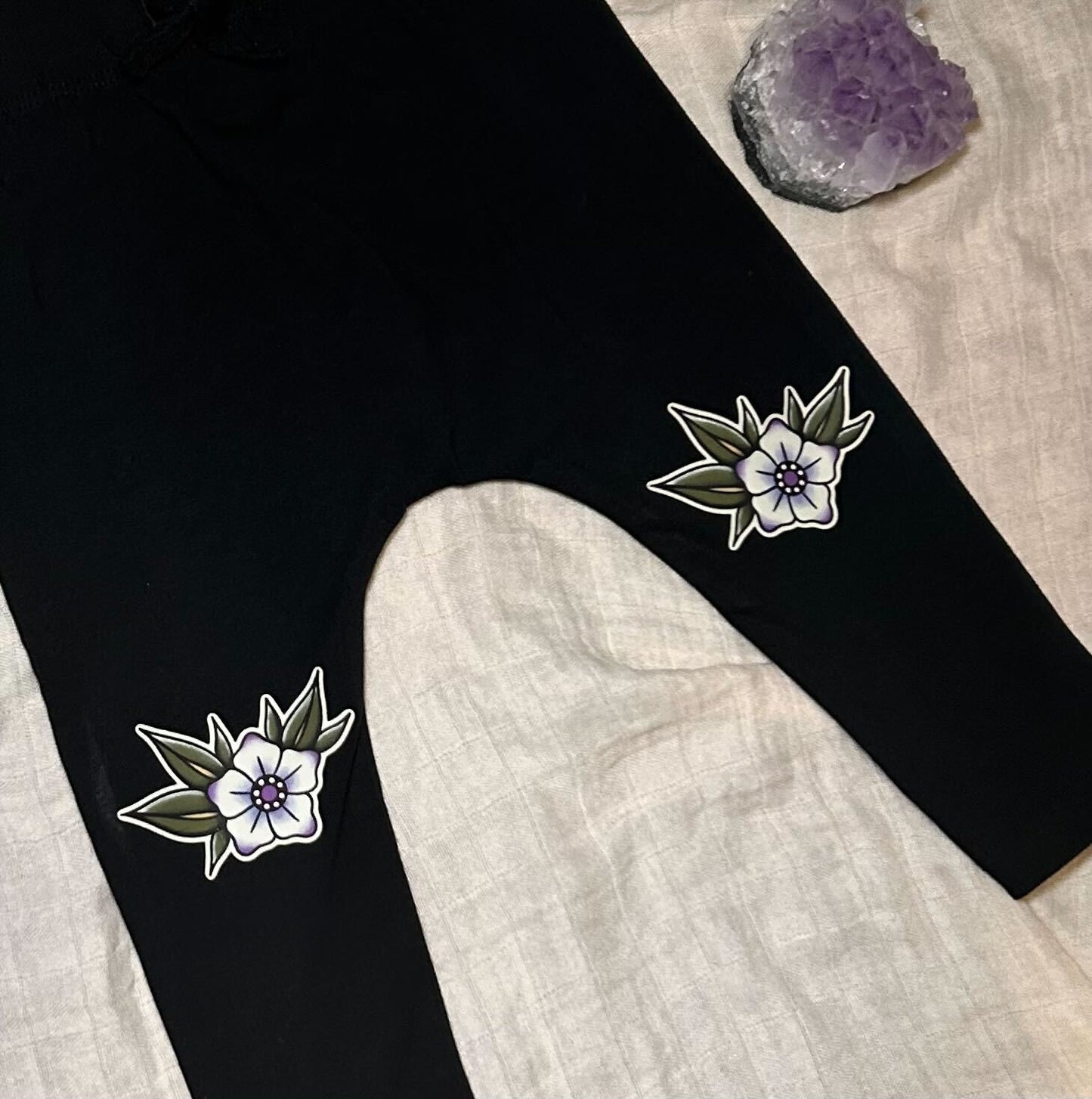 Cotton Drawstring 'Knee Stamp' Pants - Purple Blossom
