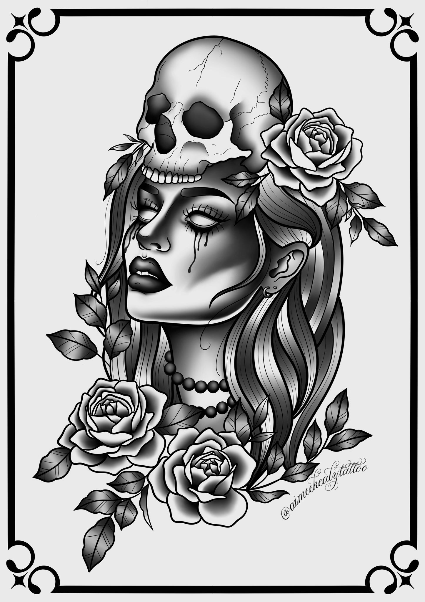 Skullhead Lady - Art Print by aimeekealytattoo