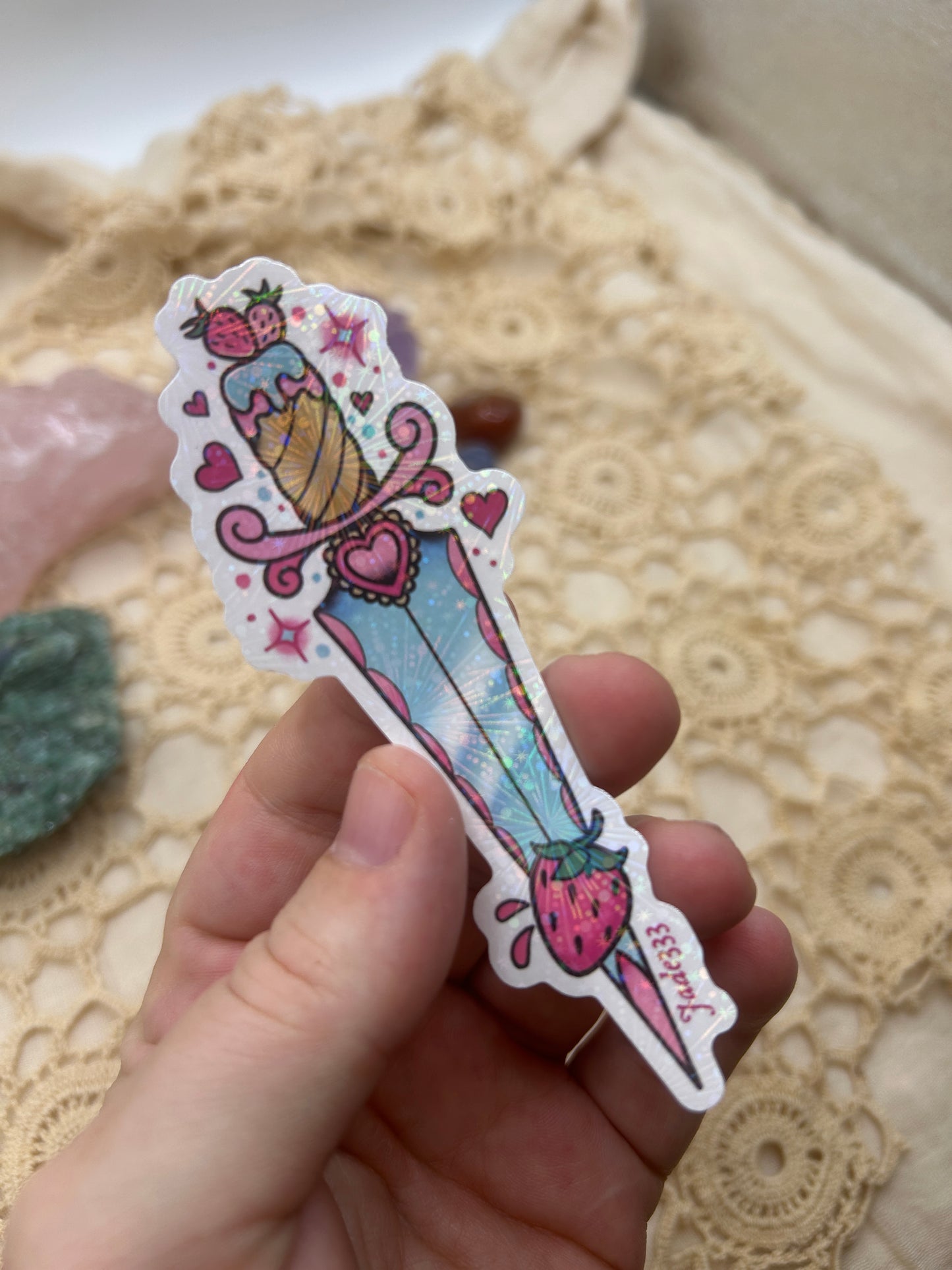 Jade333 - Strawberry Dagger Sticker - Holographic