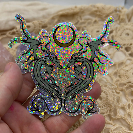 Double Dragon Glitter Sticker
