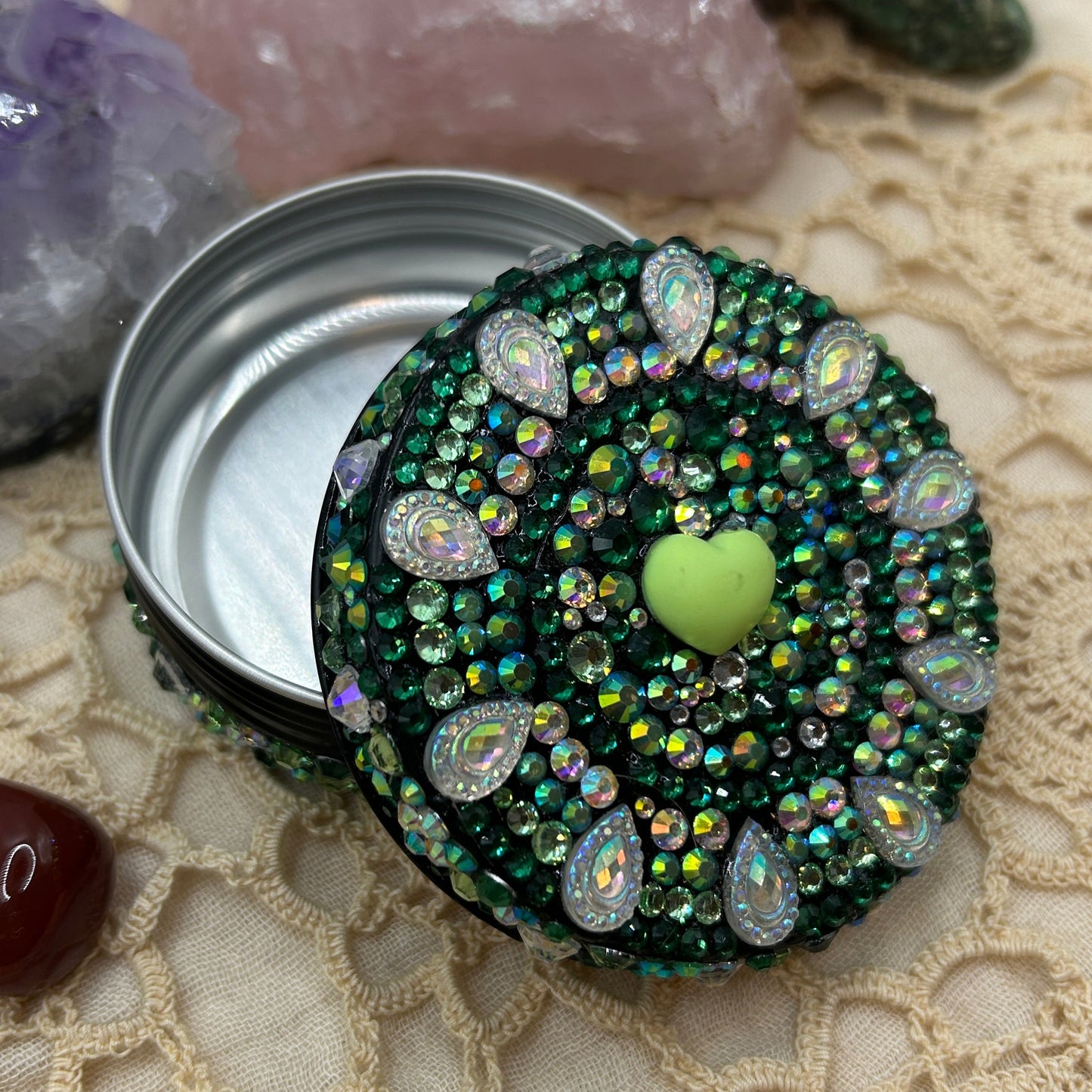 Green Diamante Stash Tin
