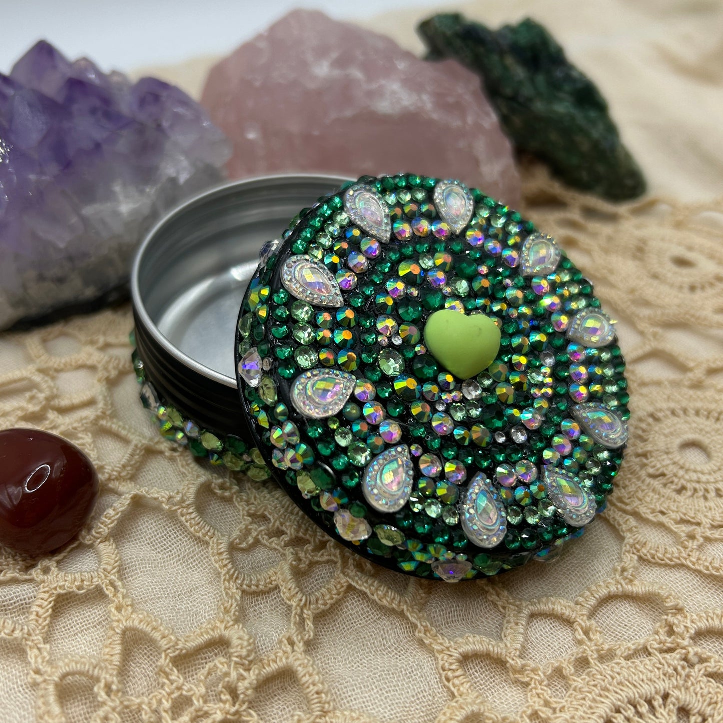 Green Diamante Stash Tin